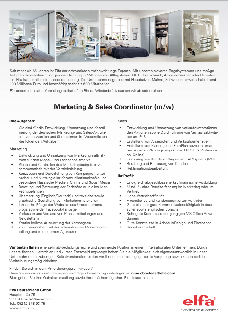 Jobangebot Marketing & Sales Coordinator (m/w)
