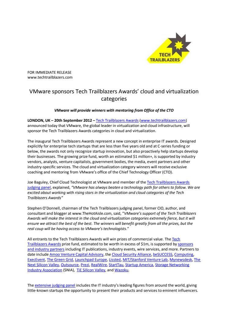 VMware sponsors Tech Trailblazers Awards’ cloud and virtualization categories