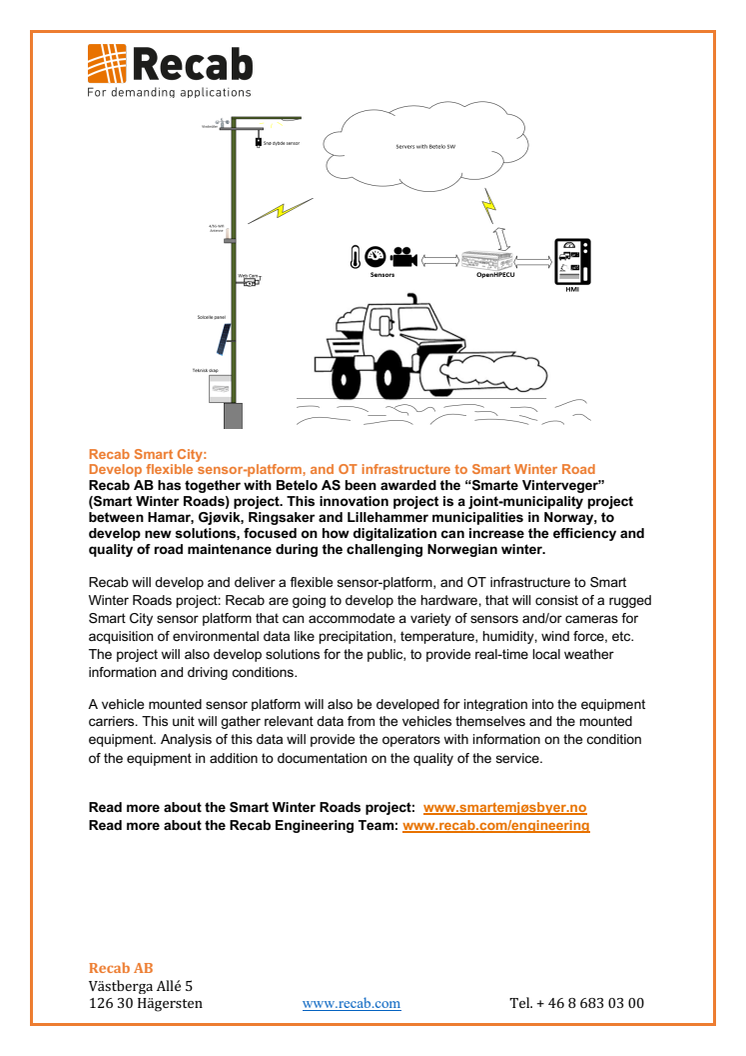 Recab Smart City: Develop flexible sensor-platform, and OT infrastructure to Smart Winter Roads project
