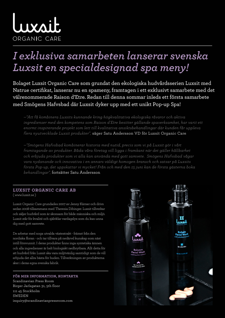 I exklusiva samarbeten lanserar svenska Luxsit en specialdesignad spa meny!