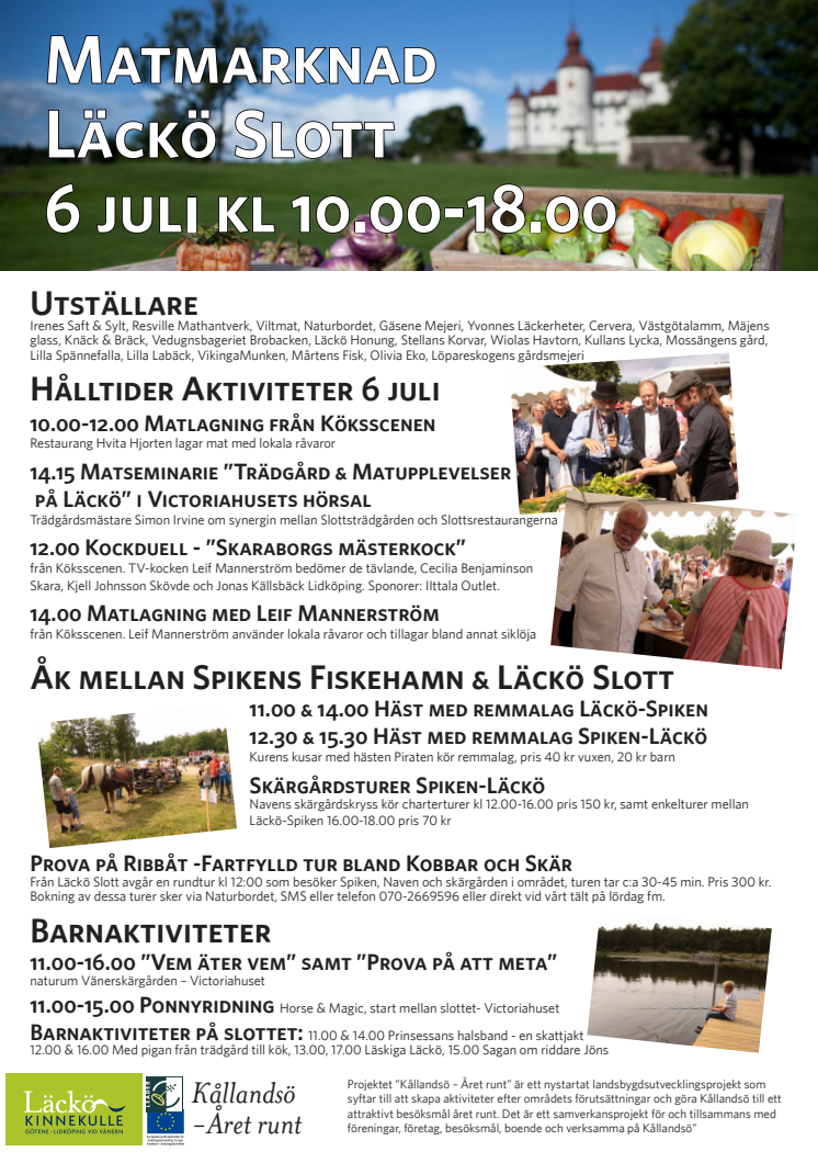Detaljerat program matmarknad Läckö Slott 6 juli