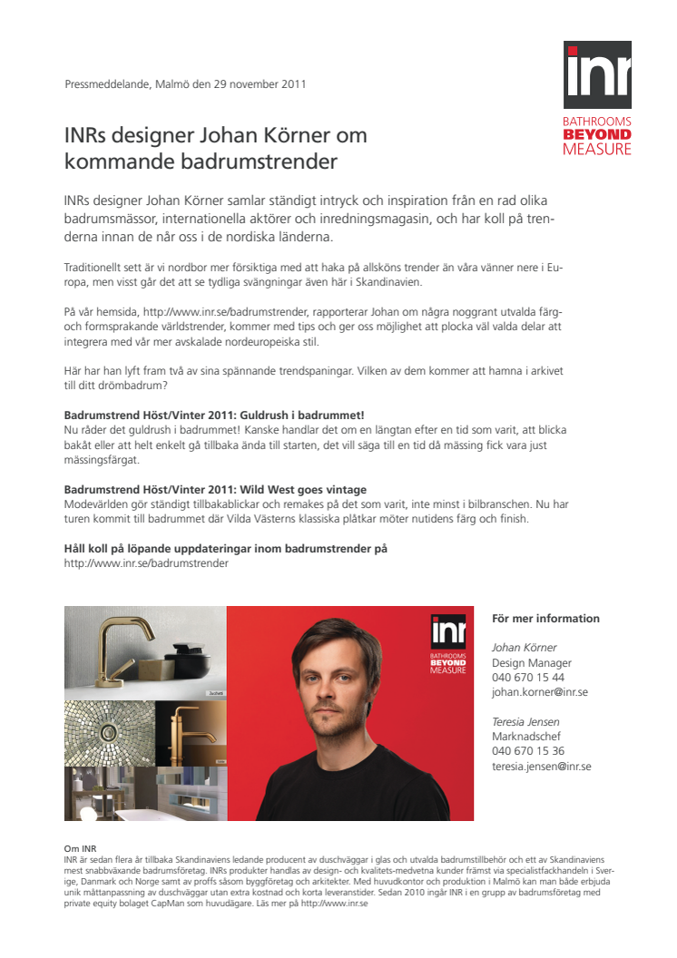INRs designer Johan Körner om kommande badrumstrender