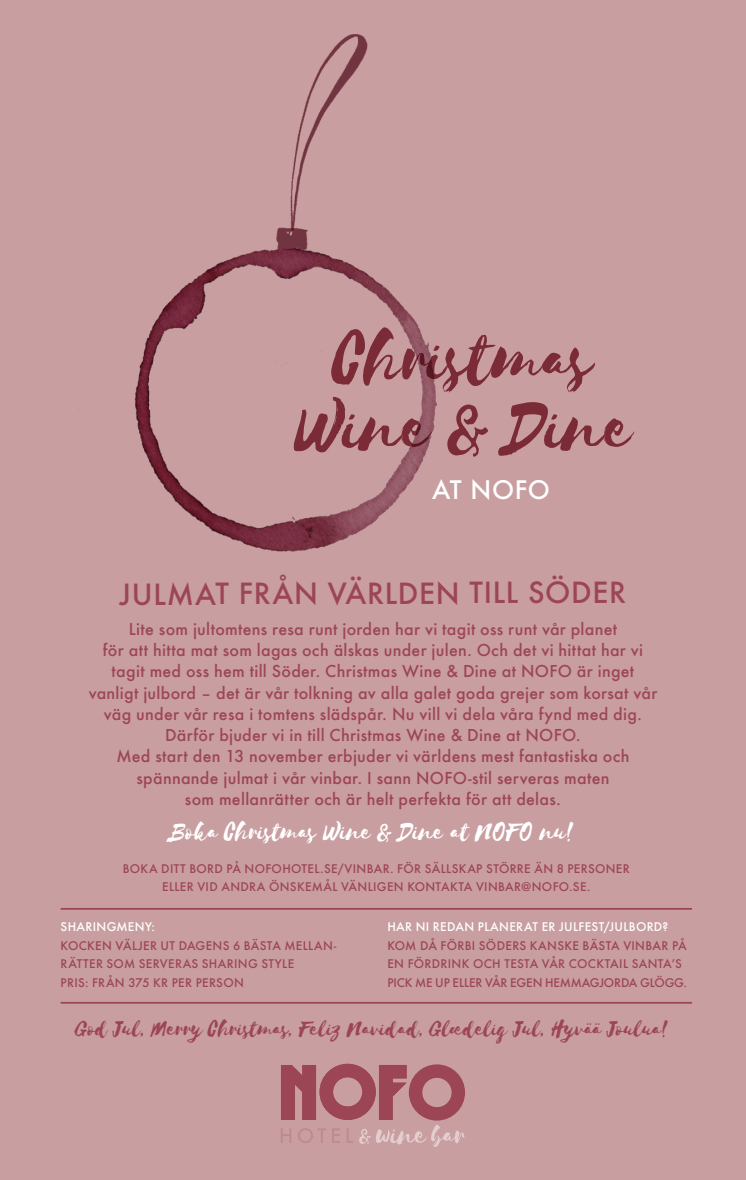 NOFO Wine bar presenterar nytt koncept: Christmas Wine & Dine at NOFO