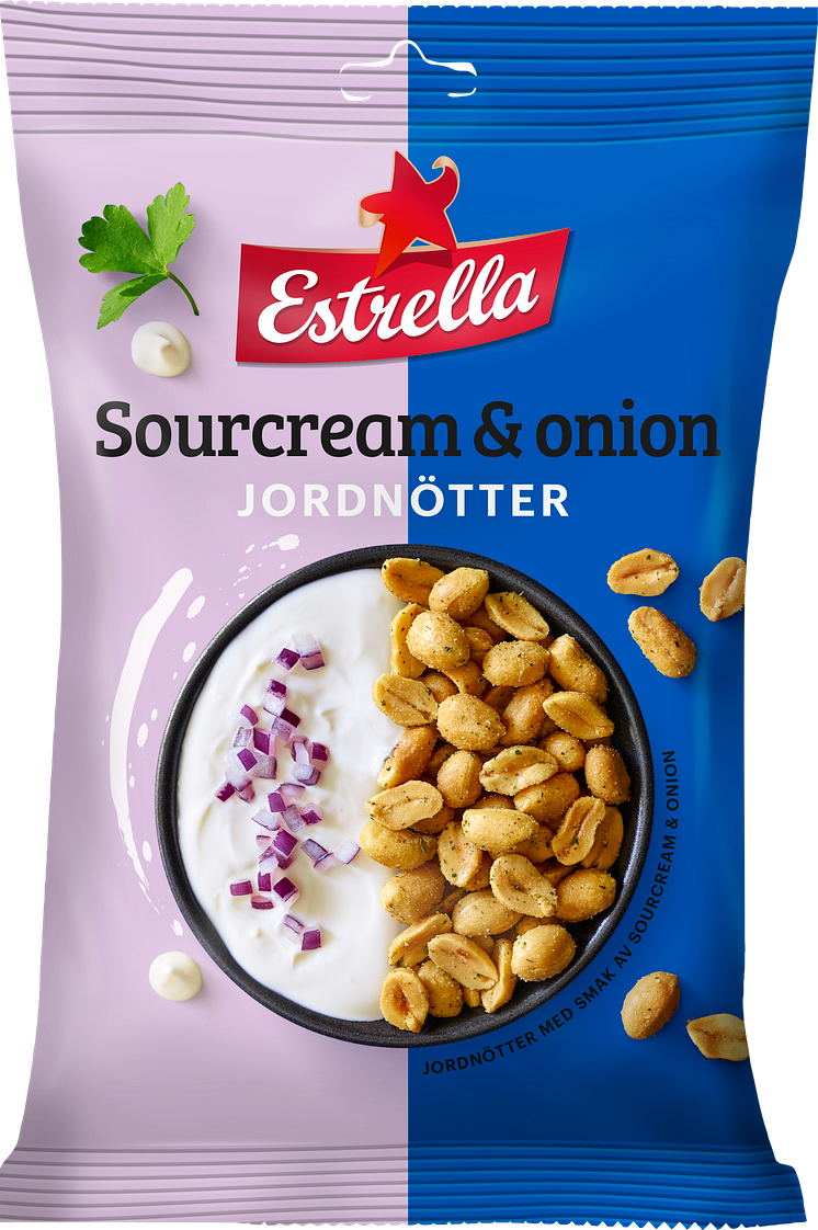 Estrella Smaksatta Jordnötter Sourcream & Onion 180g, nyhet becka 4 2020