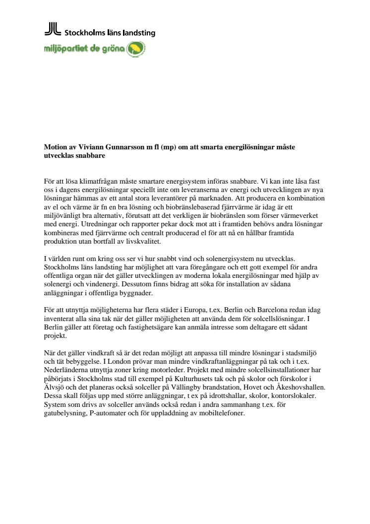 Motion om smartare energilösningar i landstinget