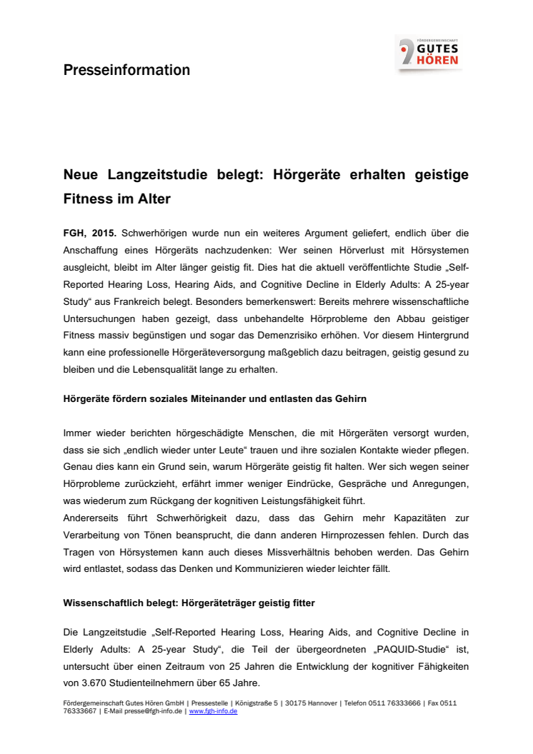 Neue Langzeitstudie belegt: Hörgeräte erhalten geistige Fitness im Alter