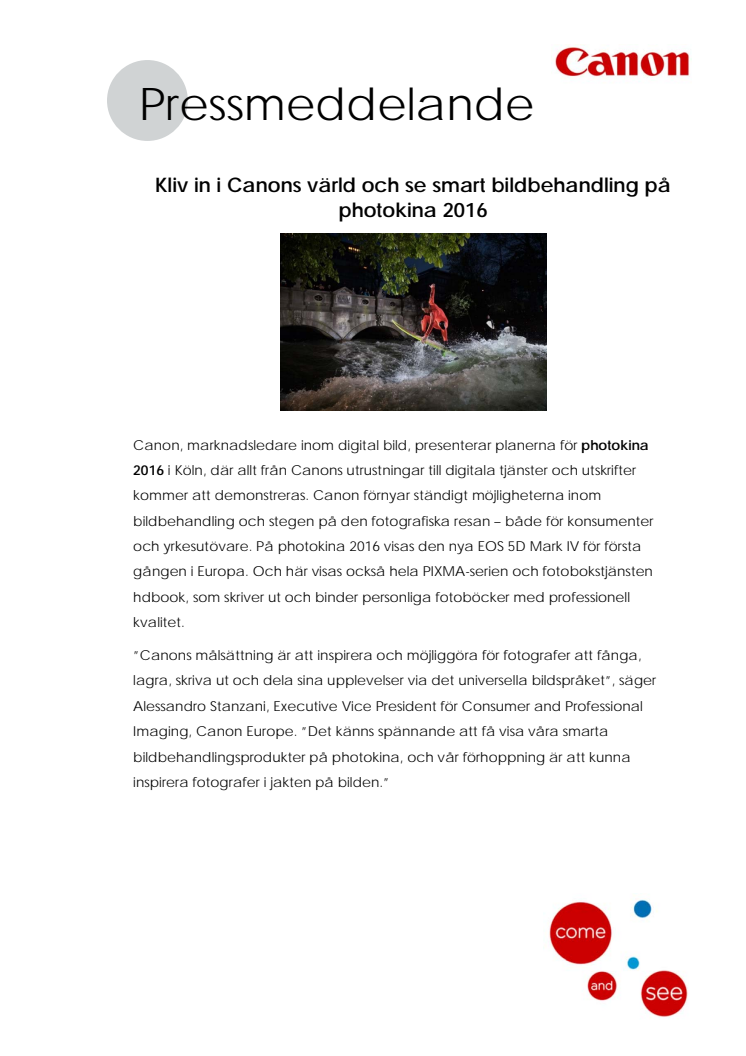 Kliv in i Canons värld och se smart bildbehandling på photokina 2016