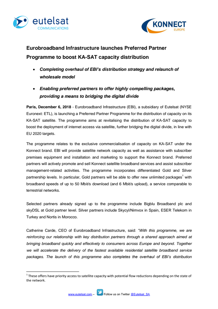 ​Eurobroadband Infrastructure launches Preferred Partner Programme to boost KA-SAT capacity distribution