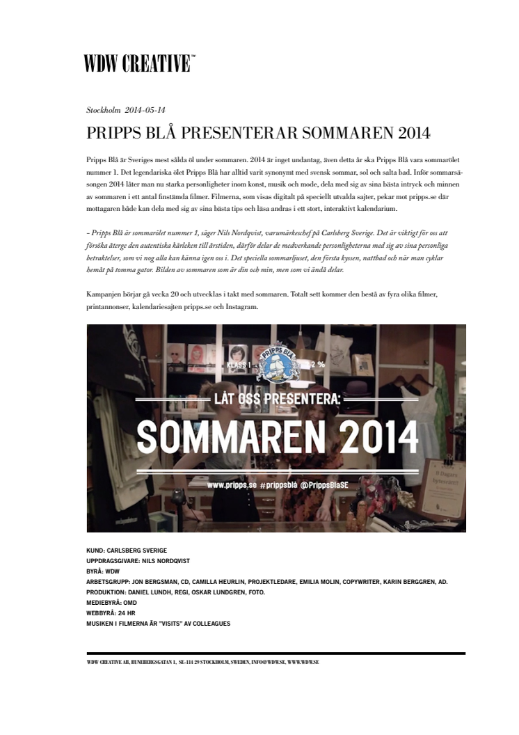 Pripps Blå presenterar sommaren 2014