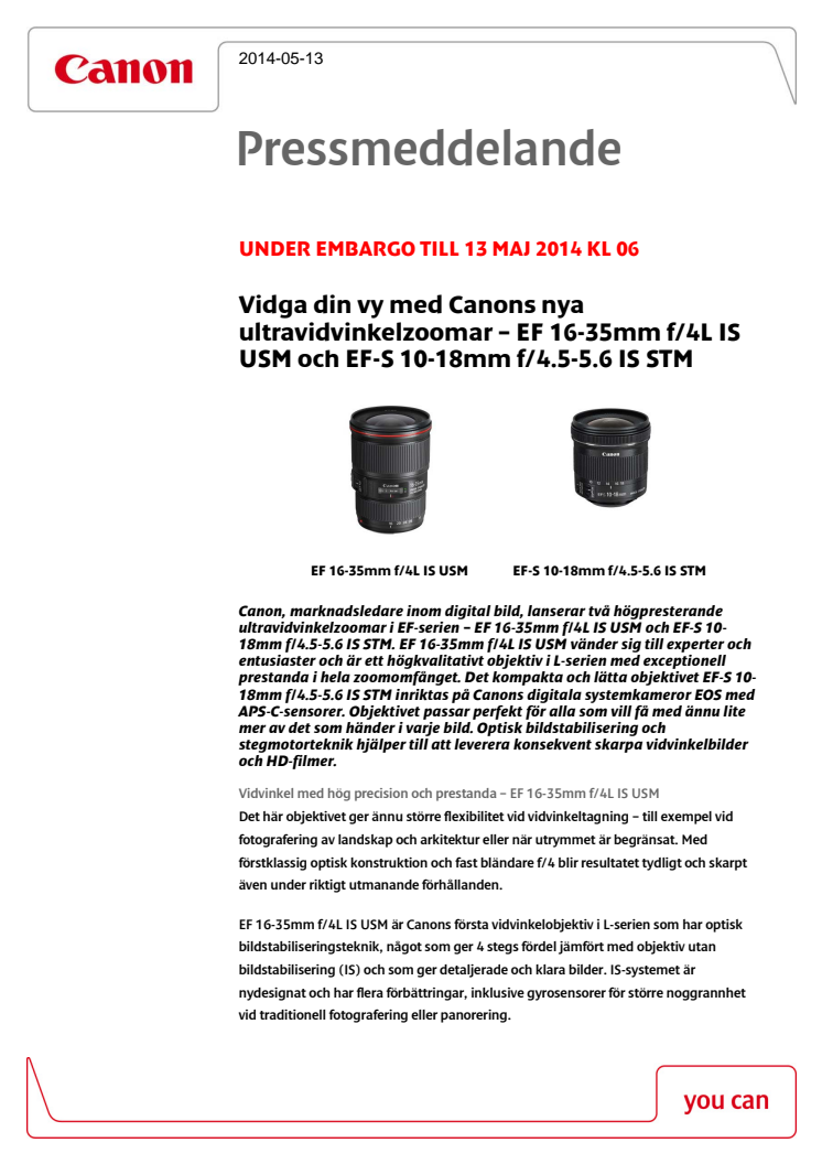 Vidga din vy med Canons nya ultravidvinkelzoomar – EF 16-35mm f/4L IS USM och EF-S 10-18mm f/4.5-5.6 IS STM