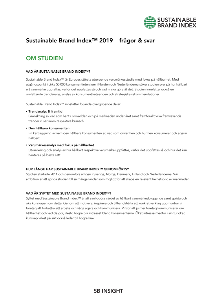 Q&A - Sustainable Brand Index 2019