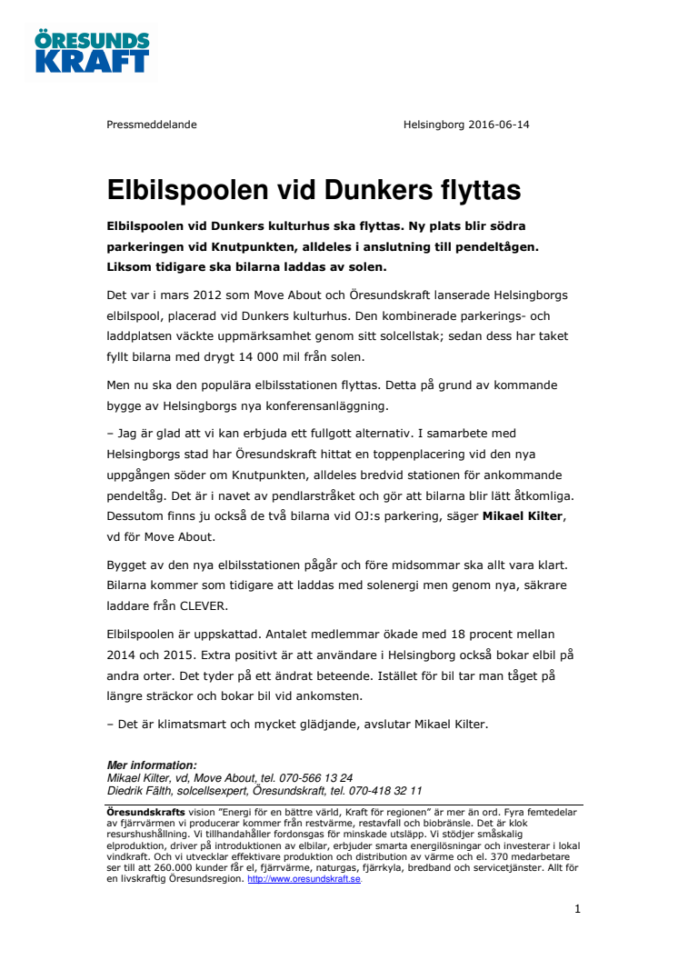 Elbilspoolen vid Dunkers flyttas