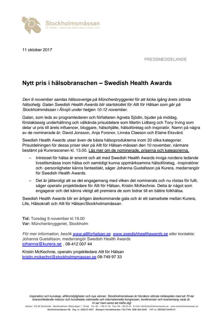 Nytt pris i hälsobranschen – Swedish Health Awards