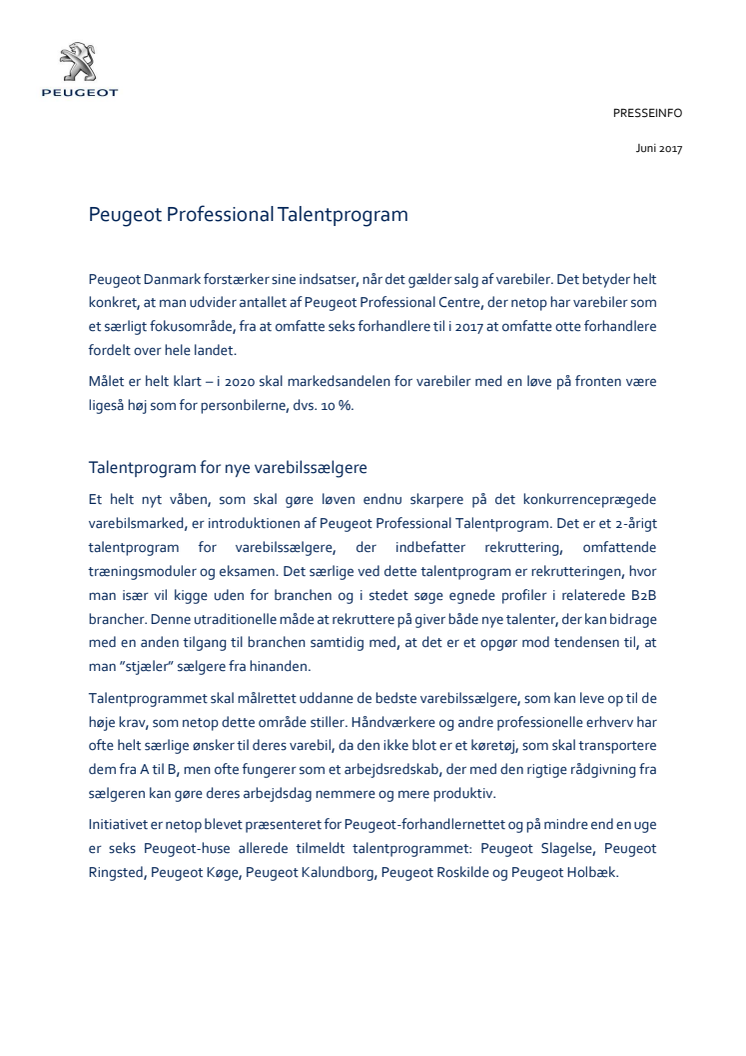 Peugeot Professional Talentprogram