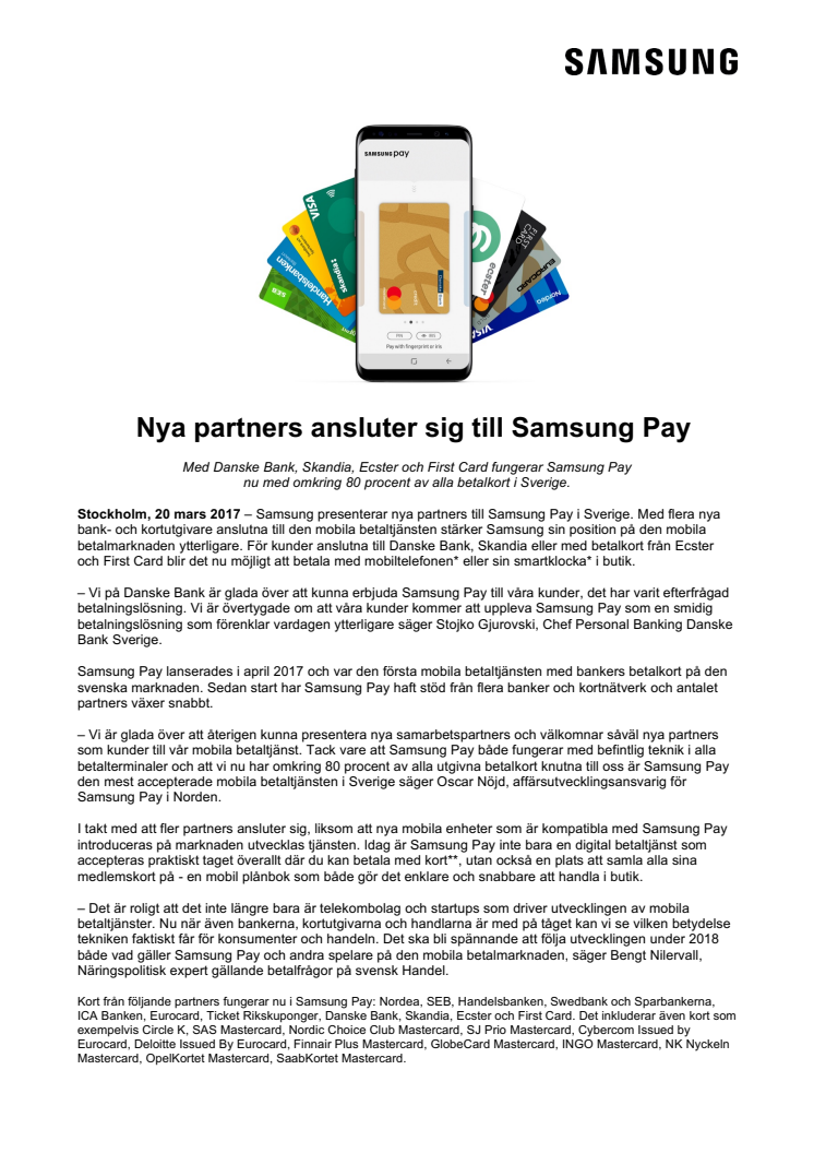 Nya partners ansluter sig till Samsung Pay