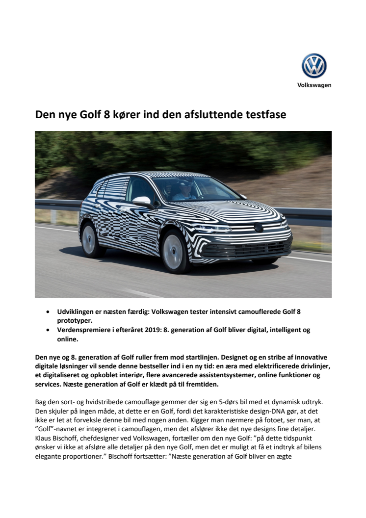 Den nye Golf 8 kører ind den afsluttende testfase