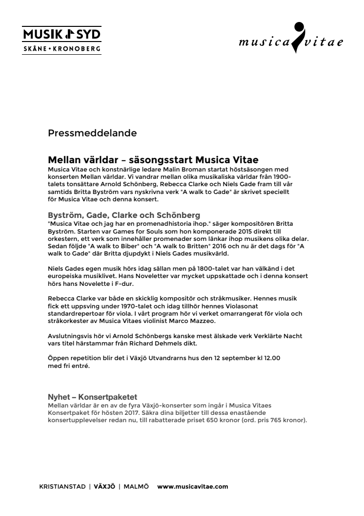 Mellan världar – säsongstart Musica Vitae