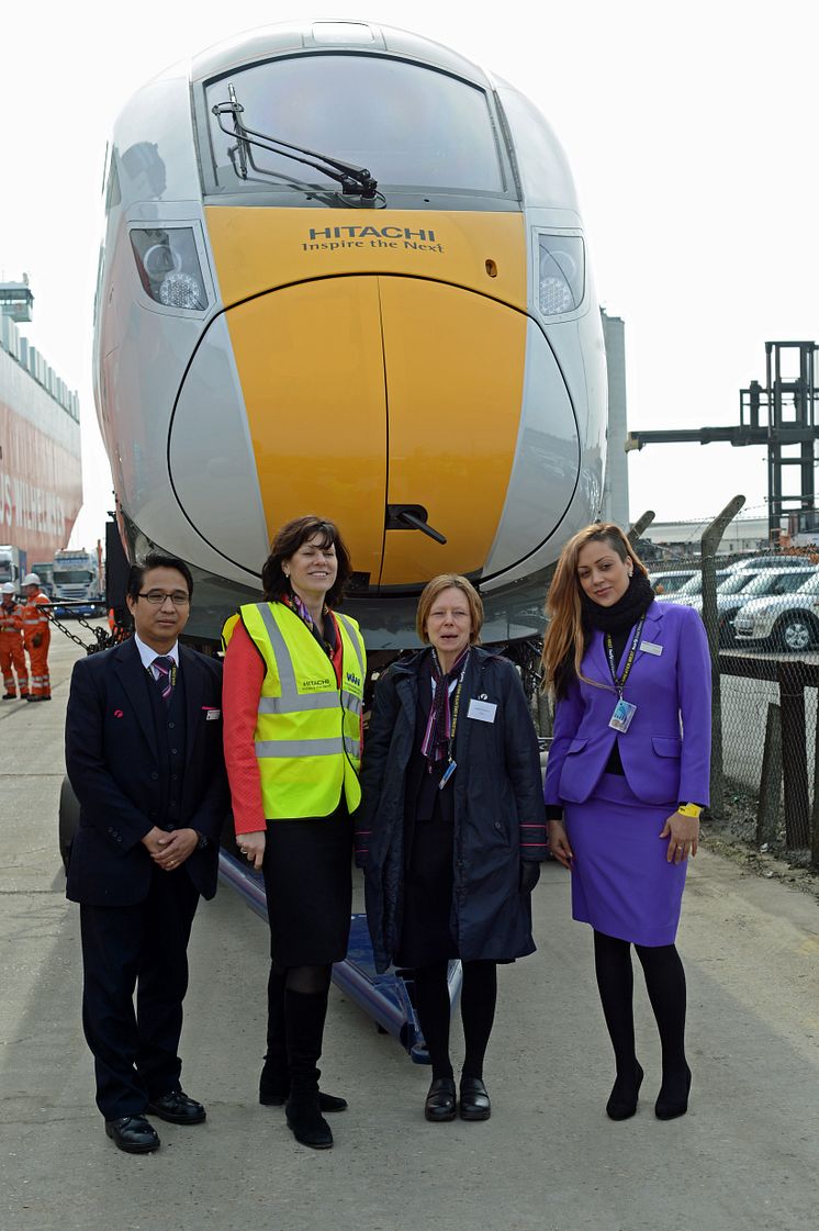 Rail Minister Claire Perry MP welcomes arrival of first Hitachi pre-series Class 800 train for Intercity Express Programme