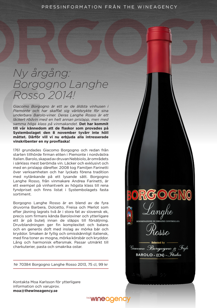 Ny årgång: Borgogno Langhe Rosso 2014!