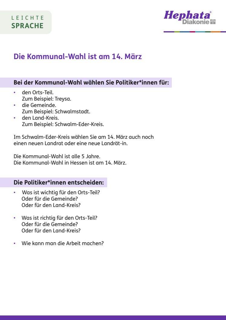 Leichte Sprache: Informationen zur Kommunal-Wahl