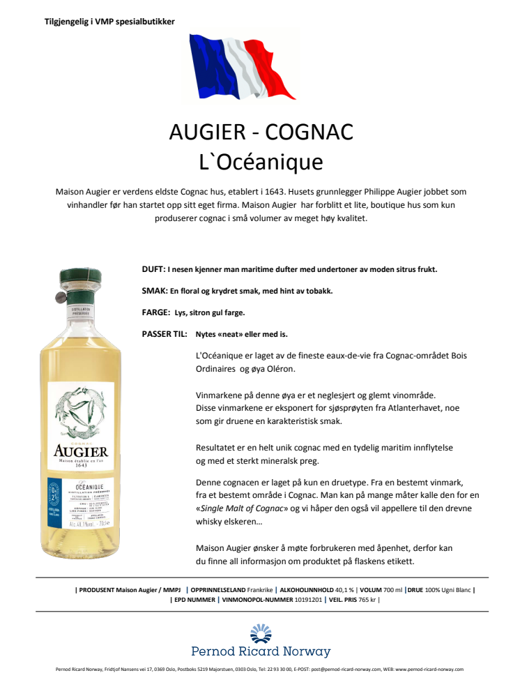 Augier - L'Océanique, produktinfo