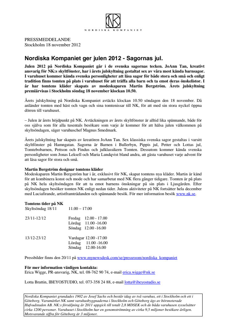 NK Stockholm ger julen 2012 - Sagornas jul. 