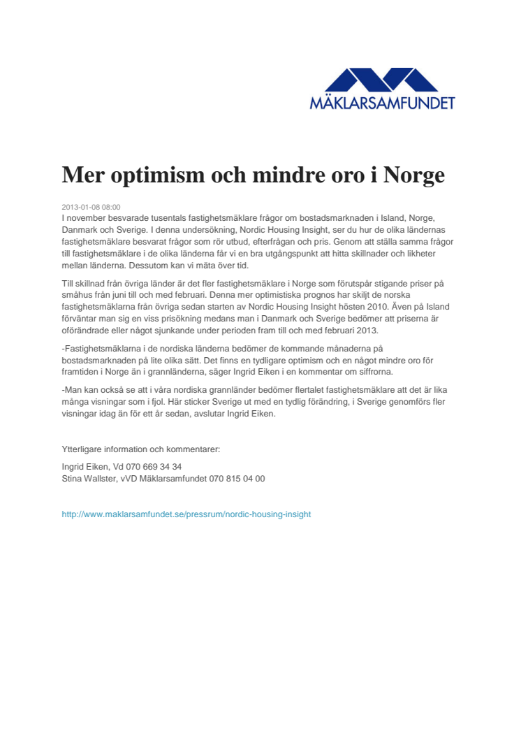 Mer optimism och mindre oro i Norge