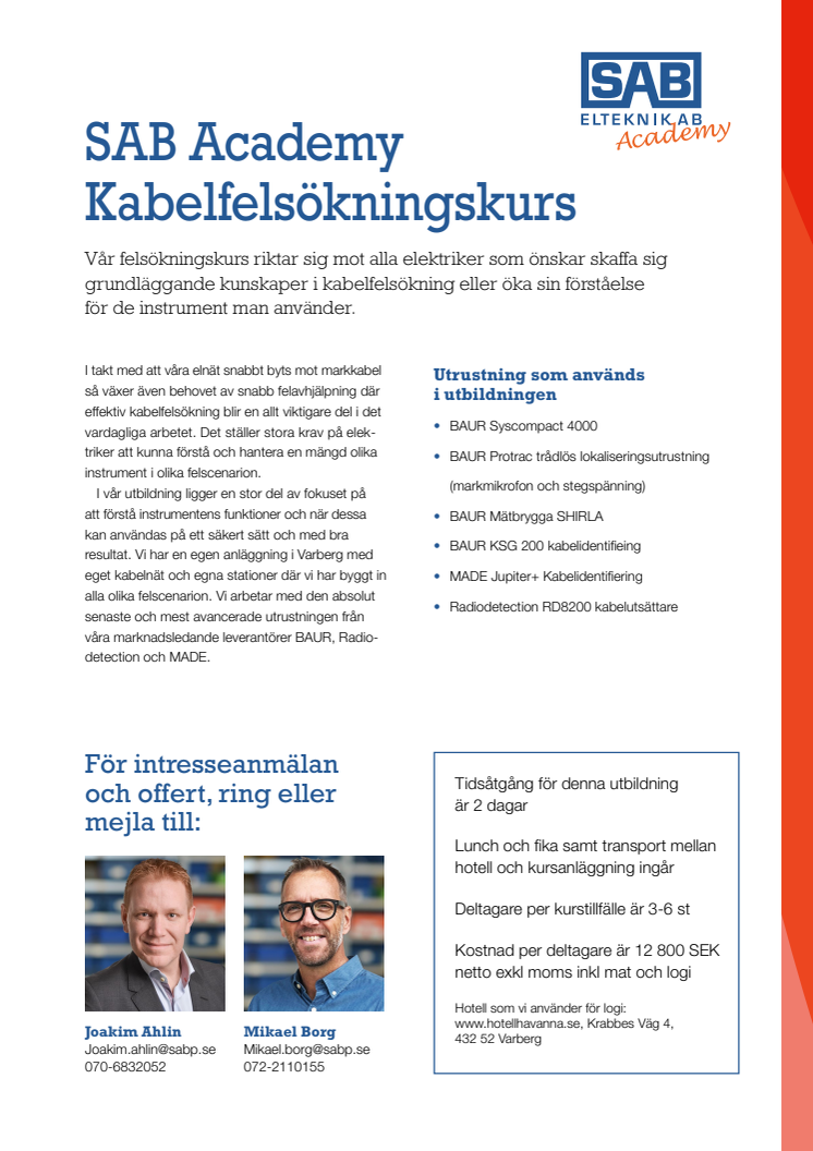 SAB Academy Kabelfelsökningskurs