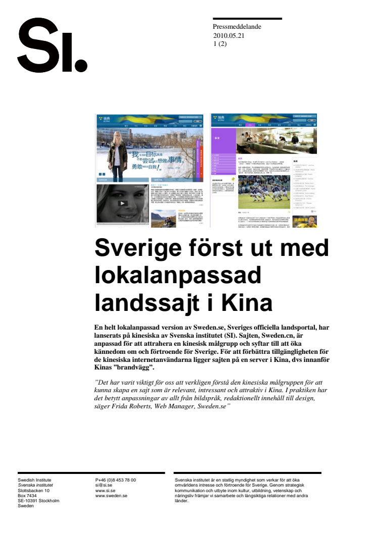 Sverige först ut med lokalanpassad landssajt i Kina