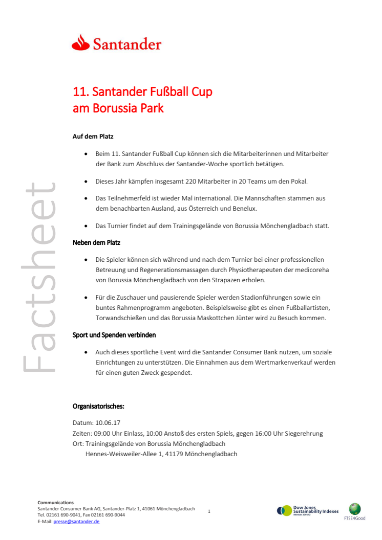 Factsheet: 11. Santander Fußball Cup am Borussia-Park