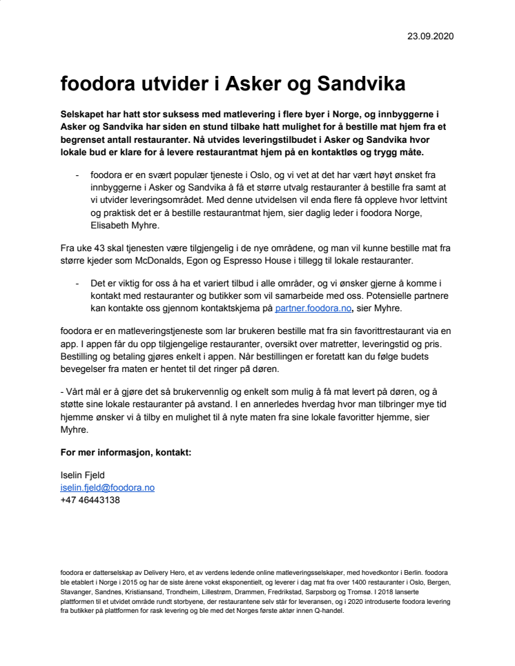 foodora utvider i Asker og Sandvika