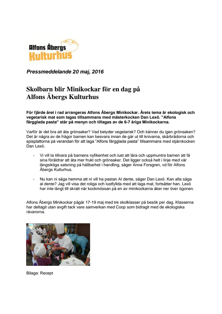 Skolbarn blir Minikockar för en dag på Alfons Åbergs Kulturhus