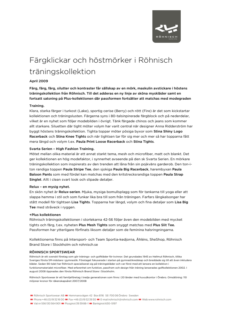 Färgklickar och höstmörker i Röhnisch träningskollektion