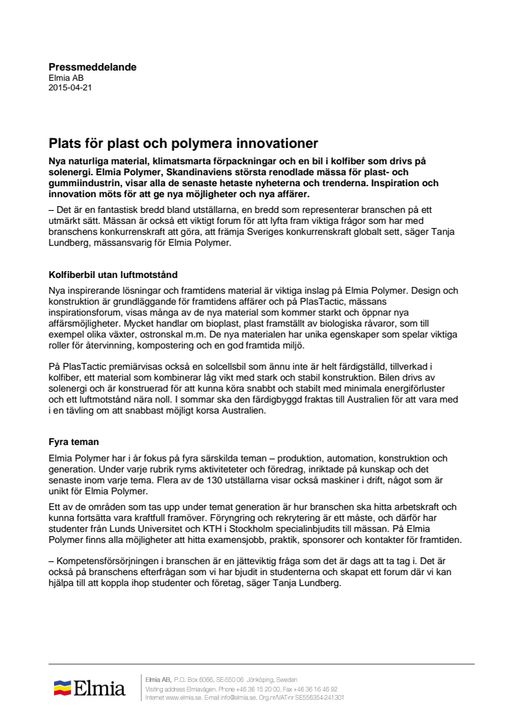 Plats för plast och polymera innovationer