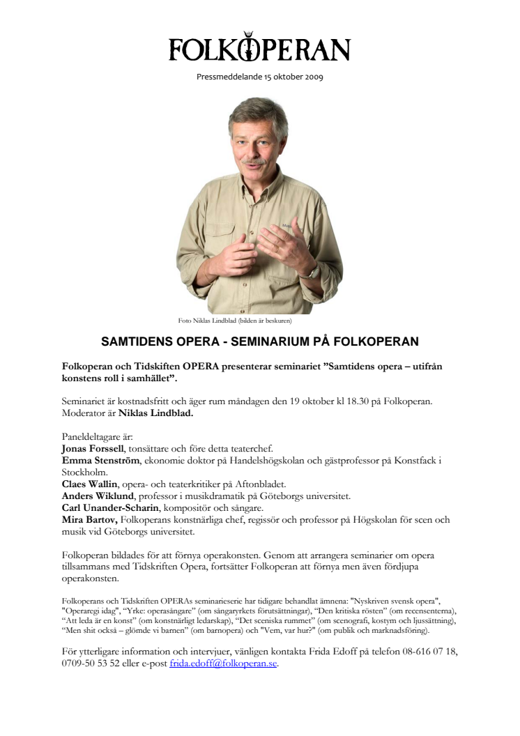 Samtidens opera - seminarium på Folkoperan