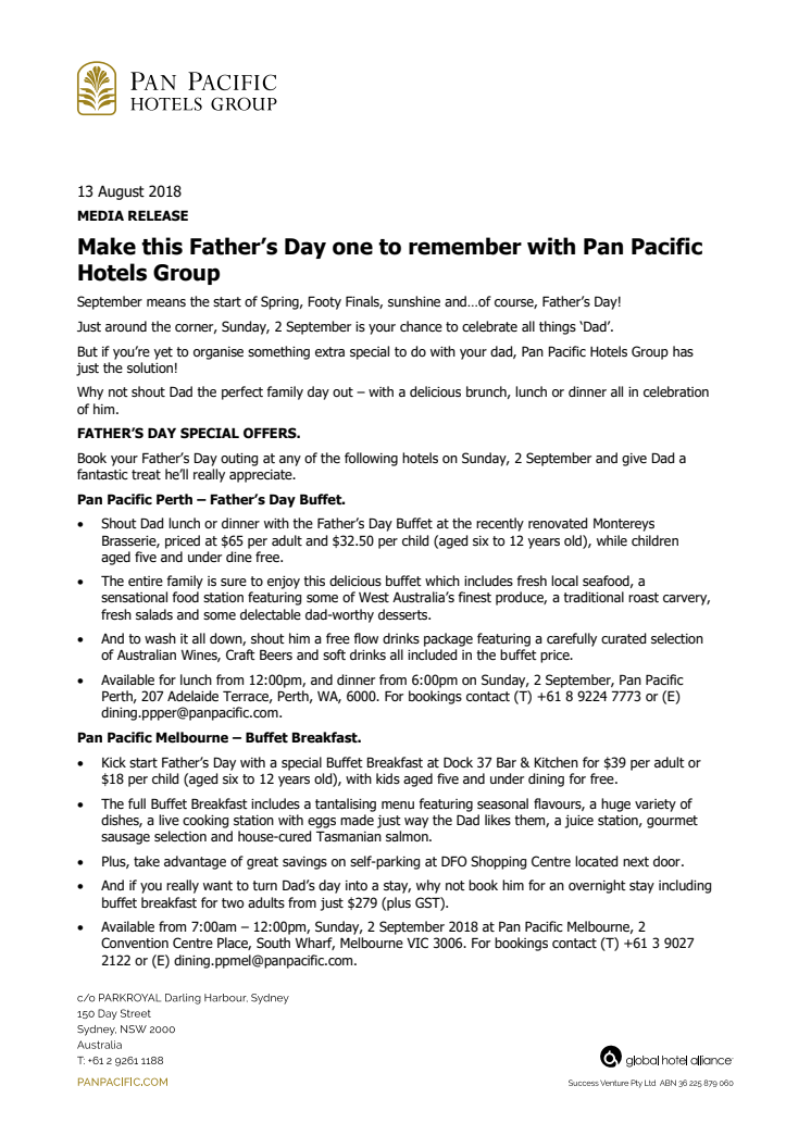 Make this Father’s Day one to remember with Pan Pacific Hotels Group 