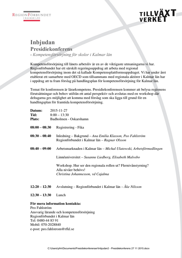 Inbjudan/program presidiekonferens 27 maj 2015
