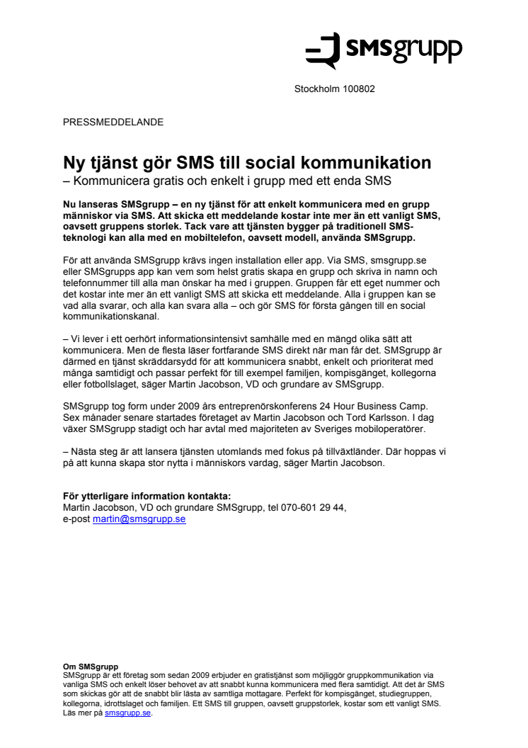 Ny tjänst gör SMS till social kommunikation – Kommunicera gratis och enkelt i grupp med ett enda SMS