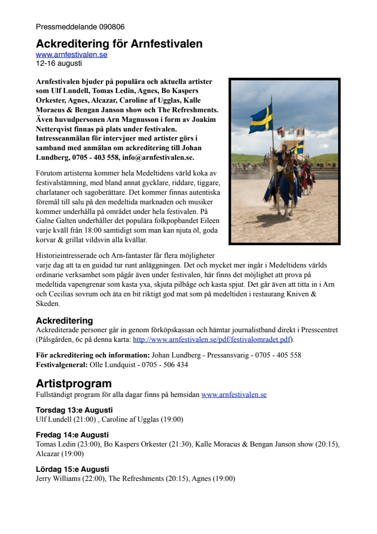 Ackreditering till Arnfestivalen