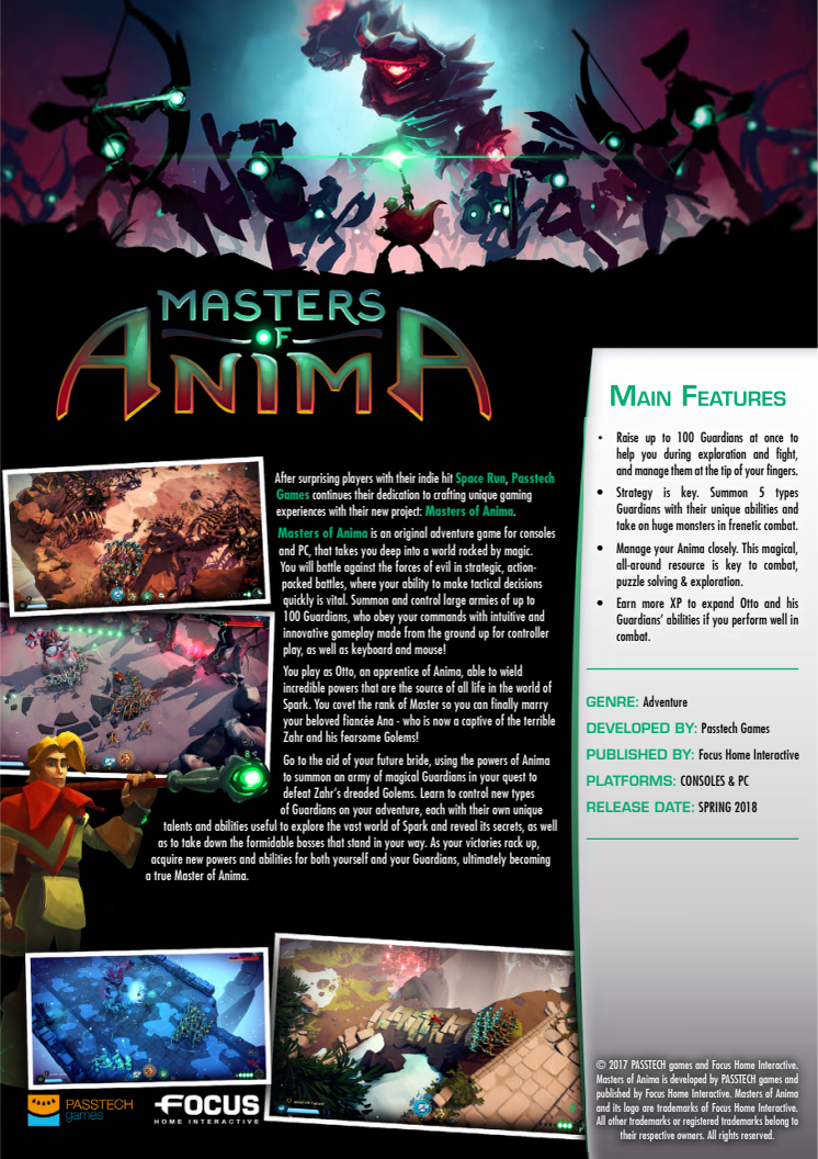 Focus Home Interactive unveils Passtech Games' Masters of Anima with new images 
