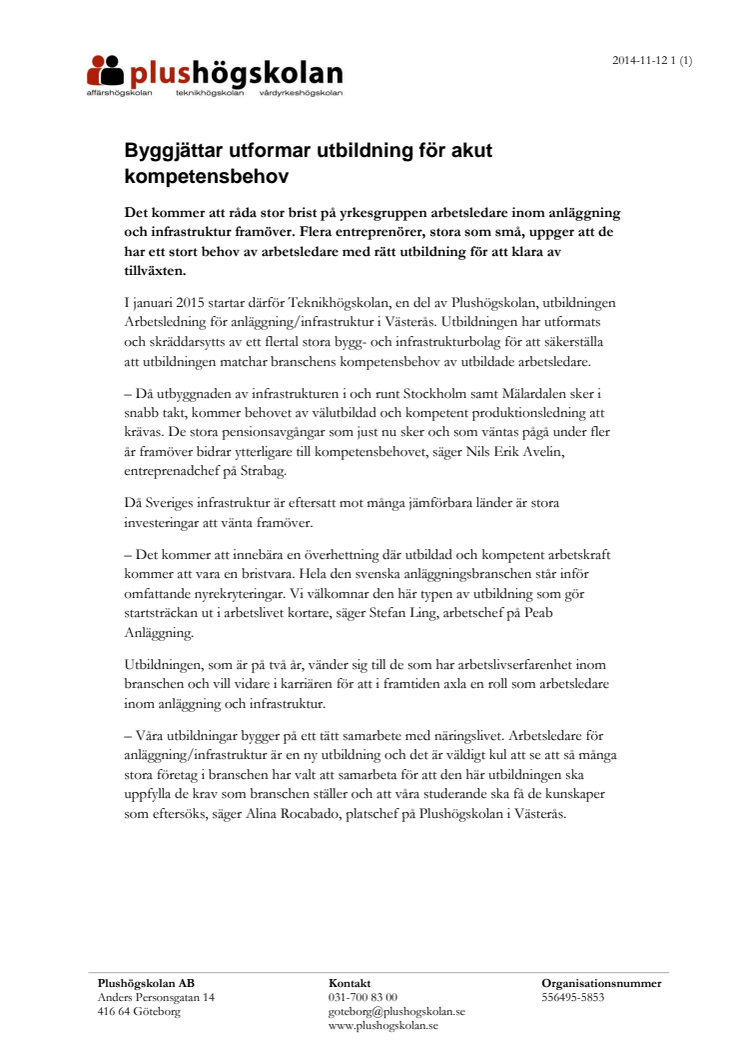Teknikhögskolan utformar ny utbildning tillsammans med byggbranschen