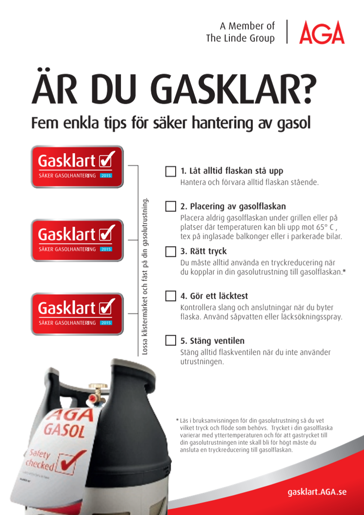 Är du Gasklar? AGA:s fem enkla tips för säker hantering av gasol!