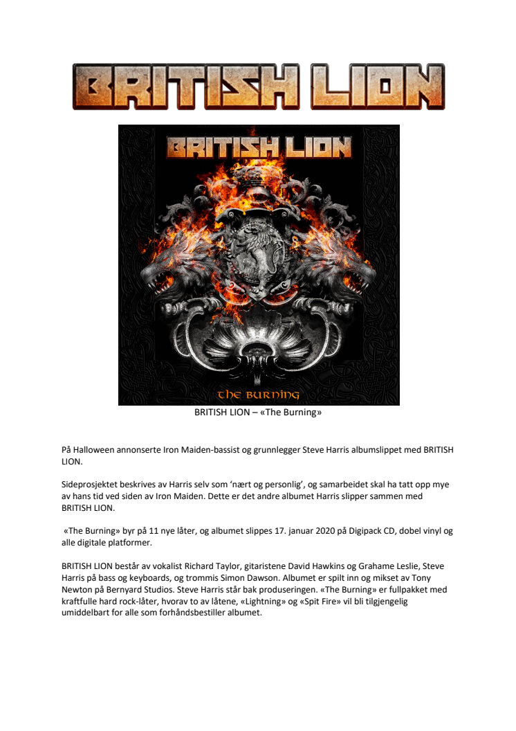 BRITISH LION annonserer nytt album