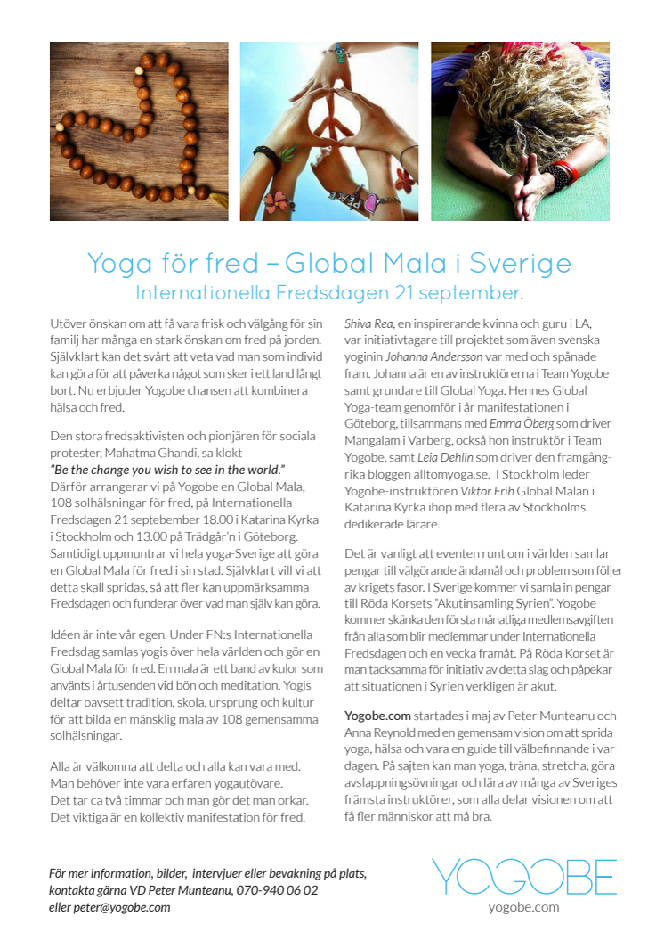 Yoga för fred – Global Mala i Sverige