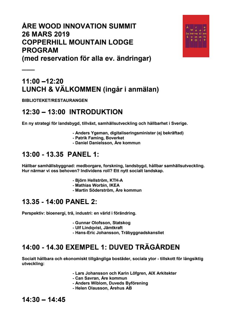 Program Åre Wood Innovations Summit