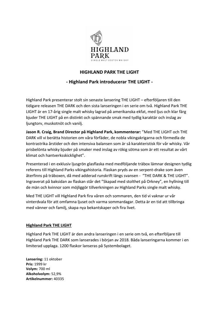 Highland Park introducerar THE LIGHT 