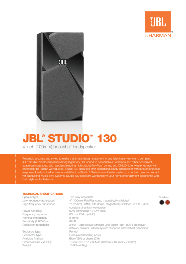 Specification sheet - JBL studio 130 (English)