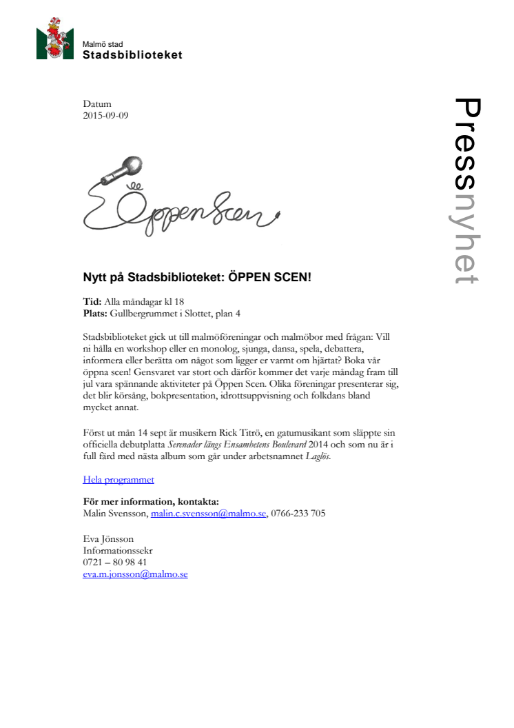 ÖPPEN SCEN på Stadsbiblioteket!