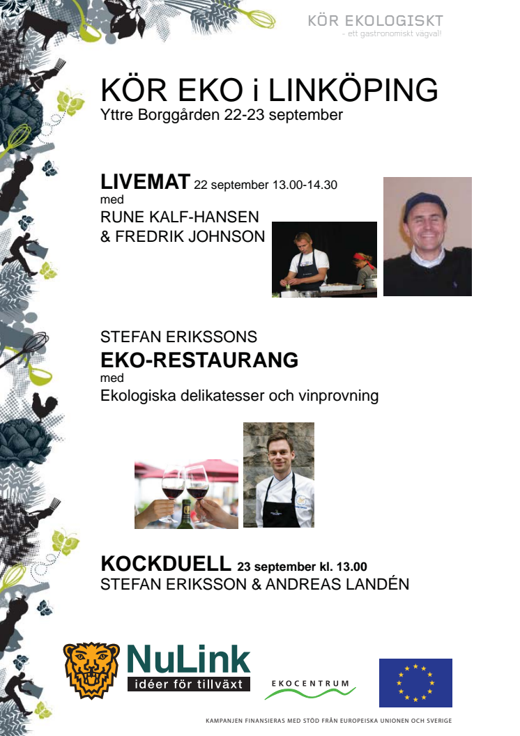 Live-mat, ekorestaurang och kockdueller i Linköping 22-23/9. OBS ny plats: Stora Torget