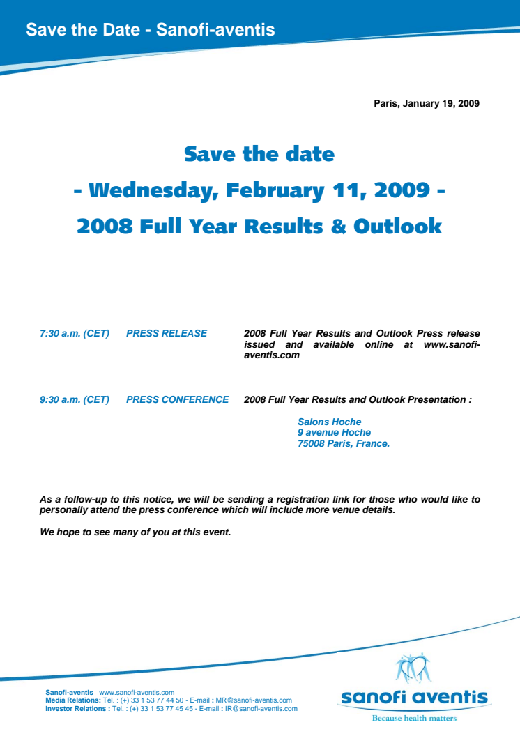 sanofi-aventis 2008 Full-Year Results & Outlook 11 February 2009